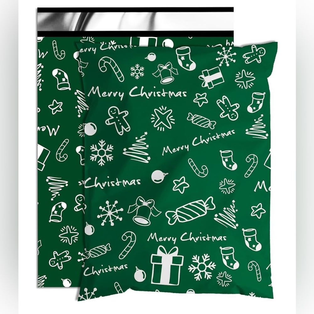 10 Qty. 14.5”x19” Merry Christmas Green Polymailer